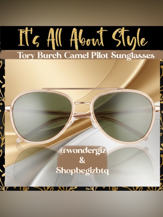 NWT Authentic Tory Burch Eleanor Pilot Sunglasses Transparent Camel 57mm (Gold) main image 7